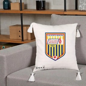 Perna Personalizata CSM Flacara Moreni 1922 Fotbal, 40x40 cm, Bej cu Franjuri, Husa Detasabila, Perna Inclusa, BEKZ®