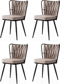 Set 4 scaune KUSAKLI 222 V4, bej/negru, stofa catifelata/metal, 43x43x
