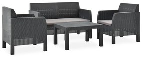 3067234 vidaXL Set mobilier de grădină cu perne, 4 piese, antracit, PP ratan