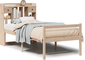 vidaXL Pat cu bibliotecă fără saltea, 90x200 cm, lemn masiv pin