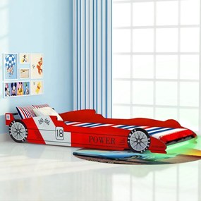Pat pentru copii masina de curse, cu LED, 90 x 200 cm, rosu
