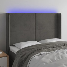 3123817 vidaXL Tăblie de pat cu LED, gri închis, 147x16x118/128 cm, catifea