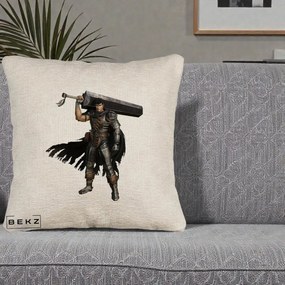 Perna Personalizata Berserk Guts Luptatorul Negru, 40x40 cm, Bej Canapea, Husa Detasabila, Perna Inclusa, BEKZ®
