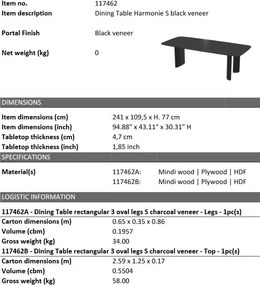 Masa dining moderna design LUX Harmonie S negru 241x109cm