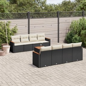 vidaXL Set mobilier de grădină cu perne, 9 piese, negru, poliratan