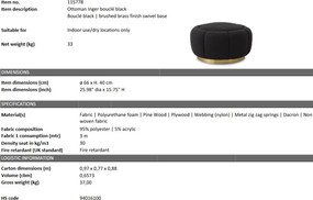 Taburete ottoman design elegant LUX Inger, boucle negru 115778 HZ