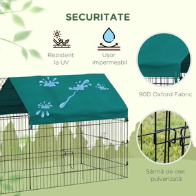 PawHut Tarc pentru Animale de Companie, Habitat pentru Pui, Iepuri, Chinchilla, Spațiu Sigur cu Acoperiș Verde | Aosom Romania