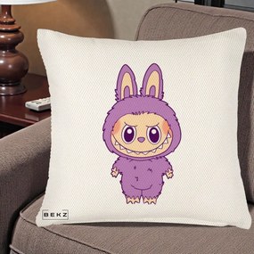 Perna Personalizata Labubu Violet Solo, 40x40 cm, Crem Reliefat, Husa Detasabila, Perna Inclusa, BEKZ®