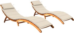 vidaXL Șezlonguri cu perne, 2 buc., lemn masiv de acacia