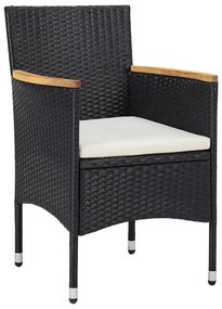 Set mobilier gradina, 3 piese, negru, poliratan si lemn acacia negru si maro, 3