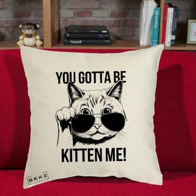 Perna Decorativa You Gotta Be Kitten Me!, 40x40 cm, Ecru, Husa Detasabila, Perna Inclusa, BEKZ®