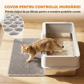 PawHut Litieră pentru Pisici xl cu Covoraș, Tavă din Oțel Inoxidabil, Lopățică, Perie, Până la 8 Kg, Gri Deschis | Aosom Romania