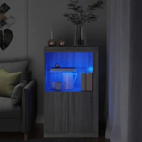 vidaXL Dulap lateral cu lumini LED, gri sonoma, lemn prelucrat