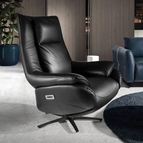 Fotoliu design LUX cu functia relax Cowhide Black leather