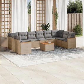 vidaXL Set canapele de grădină, 11 piese, cu perne, bej, poliratan