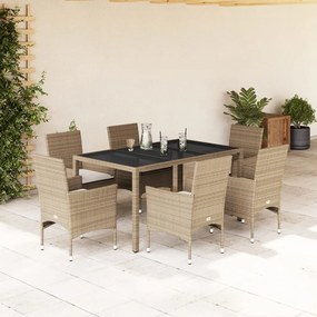 vidaXL Set mobilier de grădină cu perne 7 piese bej poliratan &amp; sticlă