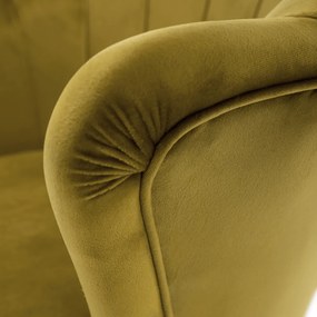 Fotoliu în stil Art-deco, catifea Velvet muştar/crom auriu, NOBLIN