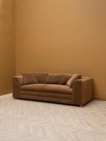 Canapea 3 locuri din catifea maro, cu perne incluse, picioare din lemn masiv, aspect vintage, 68×220×99 cm, „Castano"