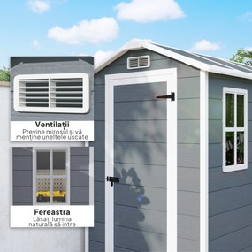 Outsunny Șopron de Grădină din PP cu Podea, Ușă cu Încuietoare și Acoperiș Înclinat, 131x186x198 cm, Gri | Aosom Romania