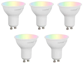 Set de 5 becuri LED inteligente GU10 50mm, reglabile, opal, 4,7W, 400 lm, 2700-6500K