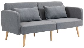 HOMCOM Canapea convertibilă 3 locuri design clic clac spătar reglabil și brațe reglabile material efect de lin gri | Aosom Romania