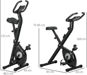 HOMCOM Bicicletă Statică Pliabilă cu 8 Nivele de Rezistență Magnetică Ecran LCD și Șea Reglabilă 43x85x109cm Negru | Aosom Romania