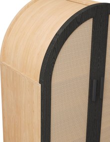 Dulap pentru pantofi cu exterior rotunjit, uși din ratan decupate și 3 rafturi, 70x40x100 cm, Culoare naturală+Negru