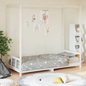 834523 vidaXL Cadru de pat pentru copii, alb, 90x200 cm, lemn masiv de pin