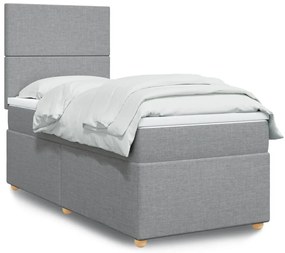 vidaXL Pat box spring cu saltea, gri deschis, 100x200 cm, textil