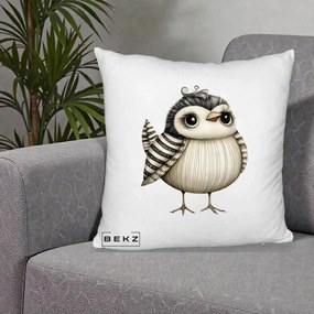 Perna Decorativa Pui Elegant Alb-Negru, 40x40 cm, Alb Pufos, Husa Detasabila, Perna Inclusa, BEKZ®