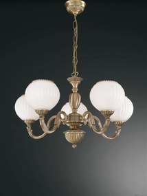 Candelabru cu 5 brate clasic design italian din alama, sticla 9250 RA-L. 9250/5