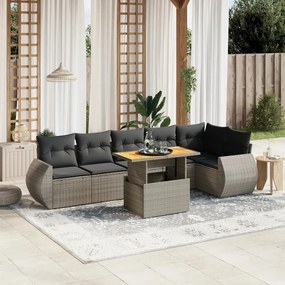 vidaXL Set canapele de grădină, 7 piese, cu perne, gri, poliratan