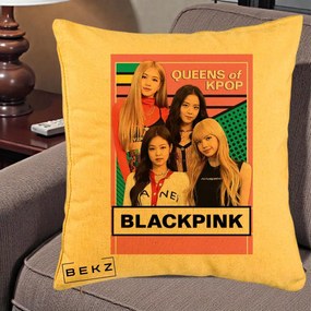 Perna Personalizata BLACKPINK Queens of Kpop, 40x40 cm, Galben, Husa Detasabila, Perna Inclusa, BEKZ®