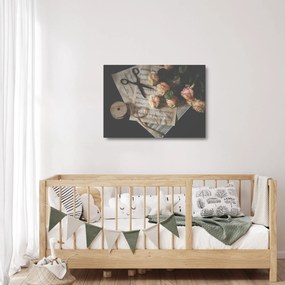 Tablou pe sticlă cu note muzicale și trandafiri (70x50 cm)