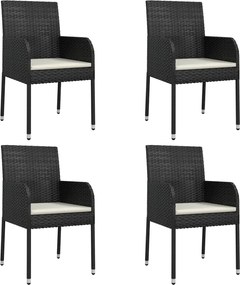 vidaXL Scaune de grădină cu perne, 4 buc., negru, poliratan