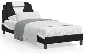 3208059 vidaXL Cadru de pat cu tăblie, alb/negru, 80x200 cm, piele ecologică