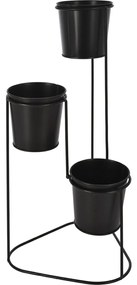 Suport pentru flori, din metal, negru, 3 ghivece, 24x22x47 cm