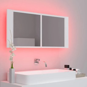 Dulap de baie cu oglinda si LED, alb, 100x12x45 cm Alb