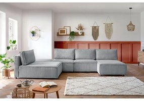 Colțar gri deschis cu tapițerie din catifea reiată (cu colț variabil) Nihad modular – Bobochic Paris