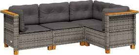 vidaXL Set canapea de grădină cu perne, 4 piese, gri, poliratan