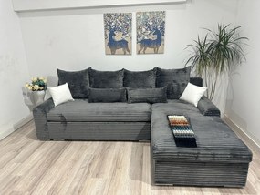 Colțar confortabil material plușat gri  270 x 190 cm - model COZY