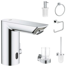 Set baterie lavoar cu senzor Grohe Bau Cosmopolitan si accesorii Grohe Essentials, crom