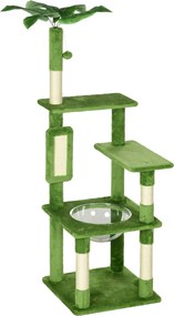 PawHut Ansamblu de Joacă pentru Pisici Multietajat cu Hamac, Stâlp de Zgâriat și Minge, 49x49x142 cm, Verde | Aosom Romania