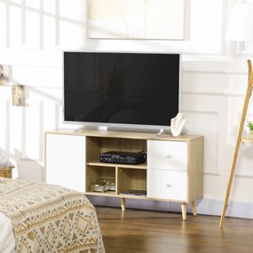 HOMCOM Mobilier TV pentru televizor de până la 114,3 cm picioare din lemn masiv stil scandinav 3 nișe 1 dulap 120 x 30 x 60 cm | Aosom Romania