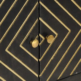 Servanta, negru  auriu, 120 x 30 x 75 cm, lemn masiv de mango