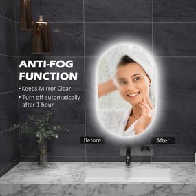kleankin Oglindă de Perete cu Lumină LED în 3 Culori și Funcție Anti-Aburire, 81x51x4.5 cm, Transparent | Aosom Romania