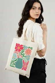 Sacosa de Panza pentru Cumparaturi, Geanta Tote Boho Style 17, 38x34.5 cm, Alba, BEKZ®