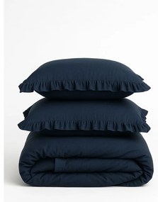 Lenjerie de pat albastru-închis din bumbac ranforcé pentru pat dublu, extinsă 240x220 cm Ruffle Striped – Mila Home Luxury