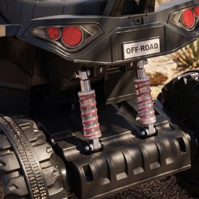 AIYAPLAY ATV electric pentru copii 24V, 2 locuri, baterie litiu, 2 motoare 120W, suspensii, muzică, faruri, negru | Aosom Romania