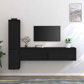 3100283 vidaXL Comode TV, negru, 4 buc., lemn masiv de pin